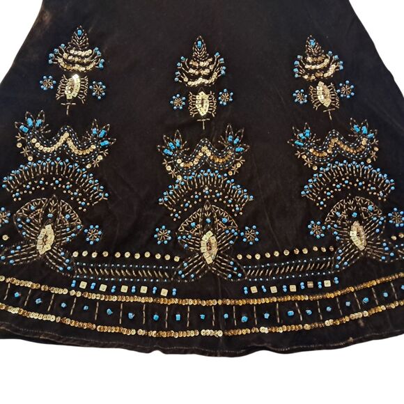 VTG Carole Little Skirt Womens 8 Brown Midi Velvet Beaded Whimsigoth Hippie Boho - Picture 5 of 12